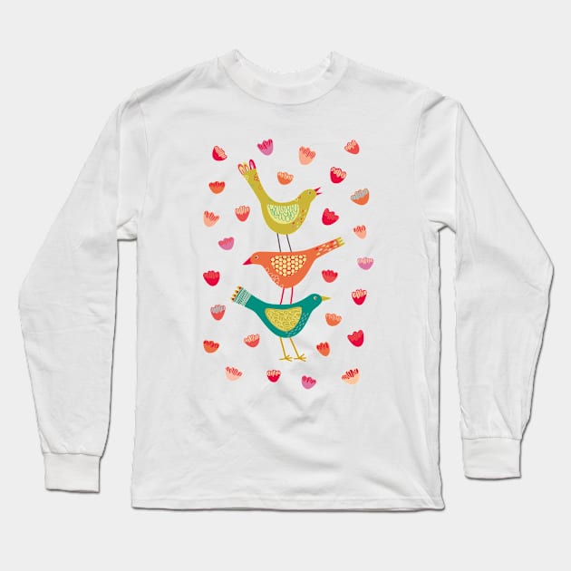 Stack of Birds and Flowers Long Sleeve T-Shirt by NicSquirrell